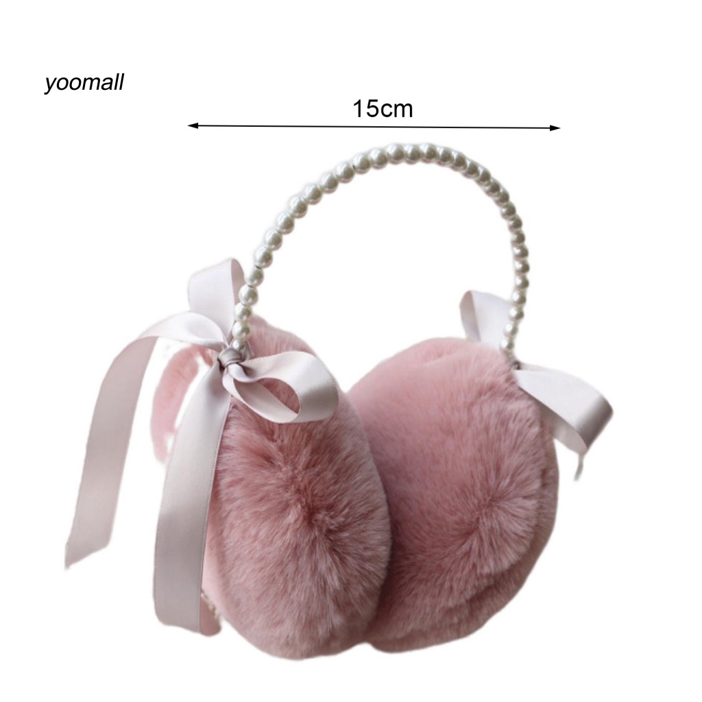 Chụp Tai Vải Lông Đính Nơ Và Ngọc Trai Nhân Tạo Xinh Xắn
