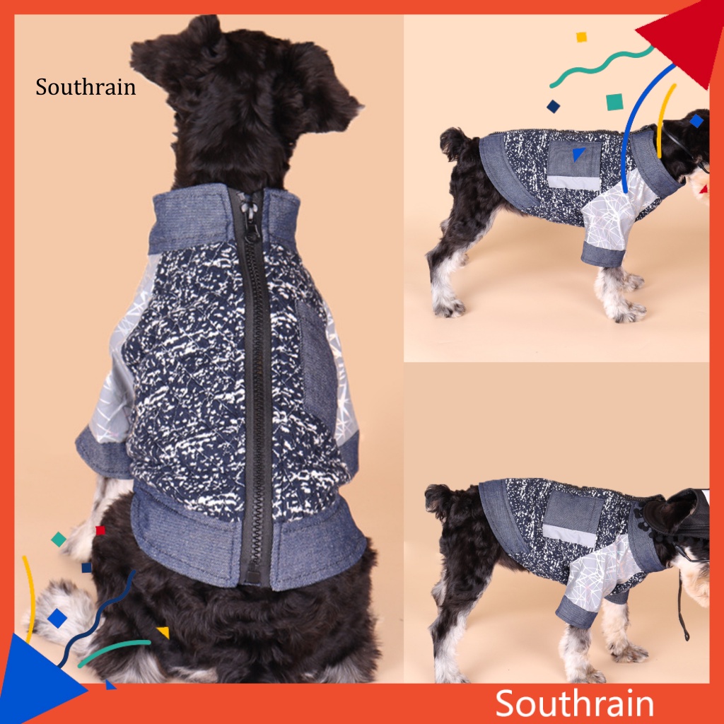 Áo Khoác Denim Mùa Đông Thiết Kế Phản Quang Khóa Kéo Thời Trang Cho Thú Cưng