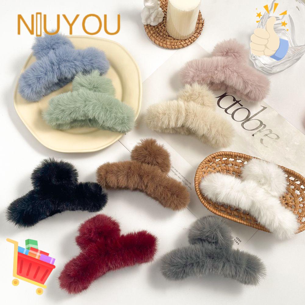 Kẹp Tóc Càng Cua Bằng Lông Giả Màu Sắc Trơn Thời Trang Thu Đông