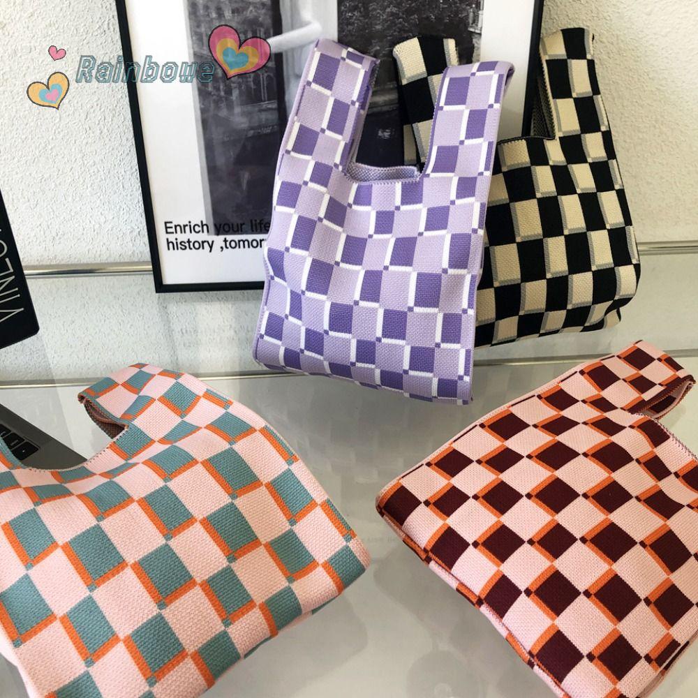 Túi Xách Mini Đan Len Màu Cầu Vồng Thời Trang Cho Nữ