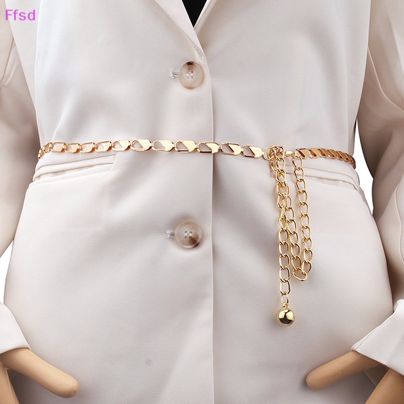 Thắt Lưng Dây Xích Kim Loại Màu Vàng Sáng Tạo Đơn Giản Thời Trang Cho Nữ