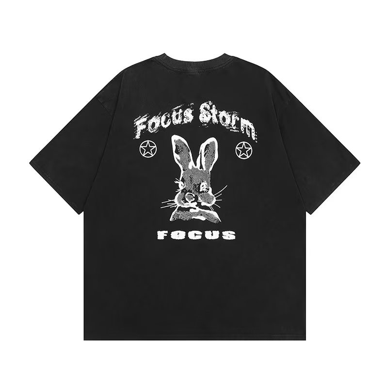 Áo Thun Ngắn Tay In Hình Thỏ Và Chữ Phong Cách Hip Hop Đường Phố Cá Tính Cho Nam Nữ