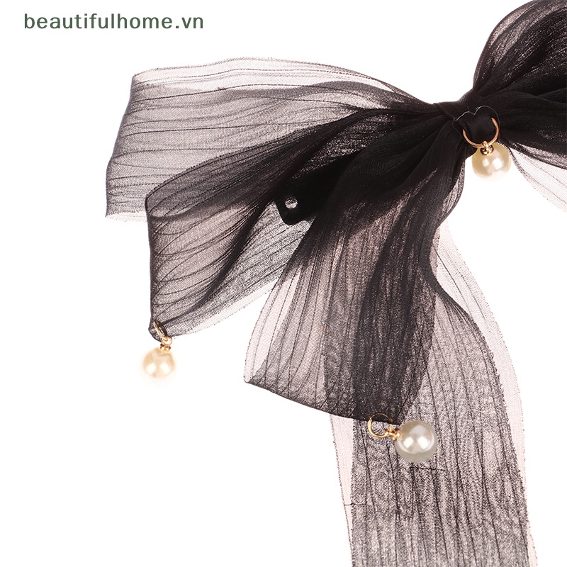 Kẹp Tóc Thắt Nơ Sợi Lưới Trắng Đen Mới Cho Nữ [Beautyhome]