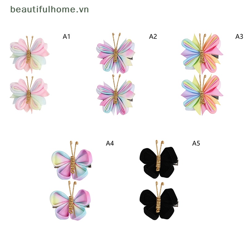 1 Cặp Kẹp Tóc Bươm Bướm Màu Vàng Kim Dành Cho Bé Gái [Beautyhome]