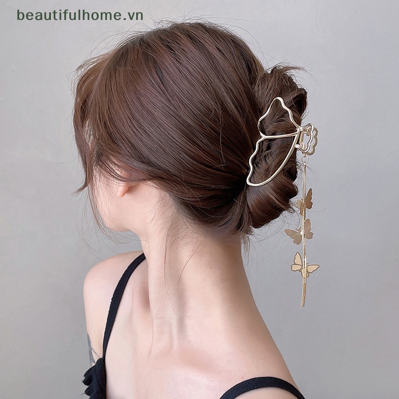 1 Kẹp Tóc Bướm Hình Học Bằng Kim Loại Kích Thước Lớn Màu Vàng Thanh Lịch Cho Nữ [beauty]
