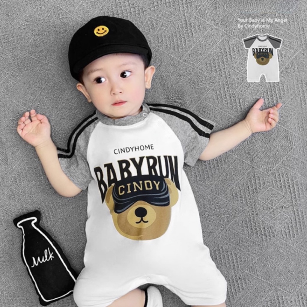 Áo Liền Quần Tay Ngắn Bằng Vải Cotton Mỏng In Hình Gấu Nhỏ Dễ Thương Dành Cho Bé Trai Gái 0-24 Tháng Tuổi