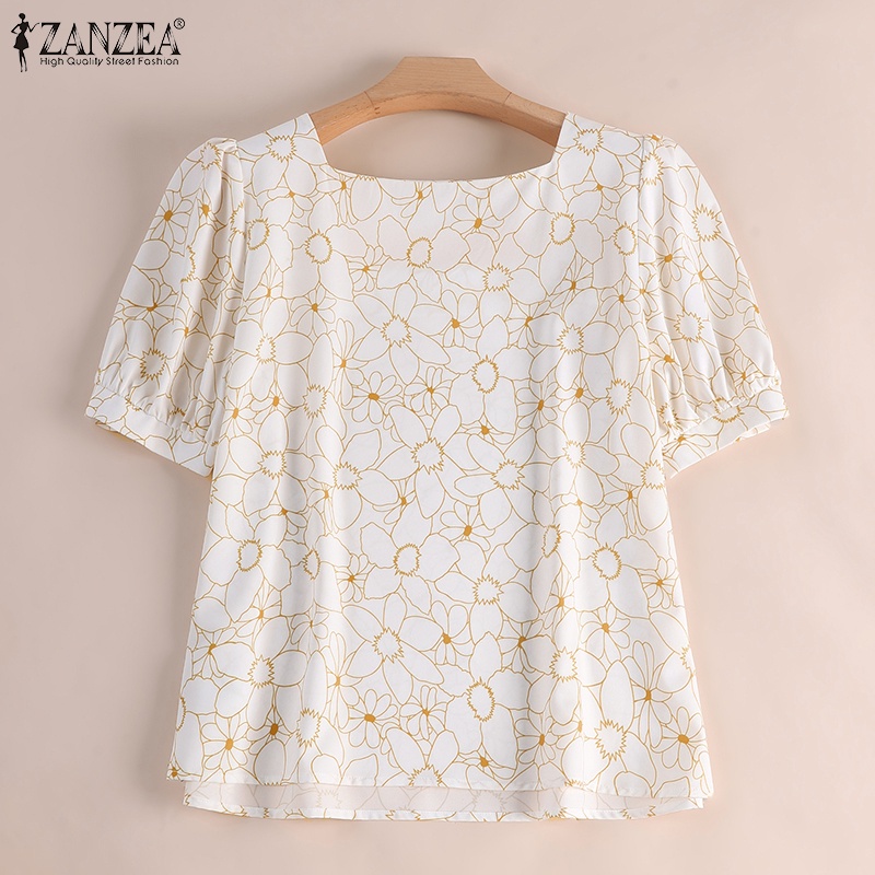 Zanzea Áo Kiểu Tay Ngắn Cổ Vuông In Họa Tiết Hoa Phong Cách Hàn Quốc Thời Trang Cho Nữ