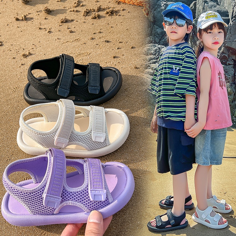 Xăng đan Đi Biển Mềm Mại Thoáng Khí Chống Trượt Màu Trơn Dành Cho Bé 2-7 Tuổi
