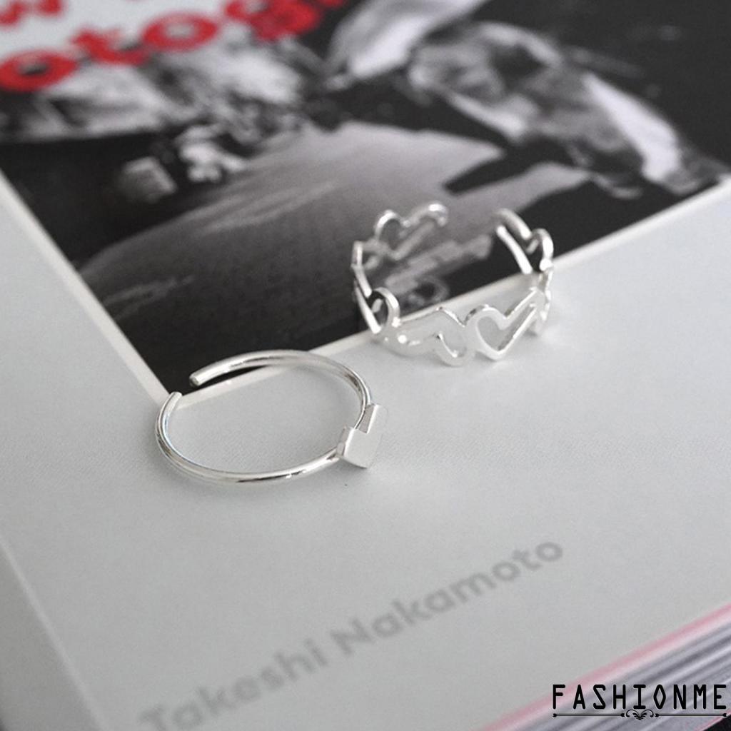 Nhẫn Cưới Màu Trơn Hở Hình Trái Tim Có Thể Điều Chỉnh Kích Thước