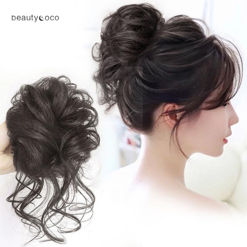 Beautycoco🍊Búi Tóc Giả Xoăn Co Giãn Màu Đen / Nâu Dành Cho Nữ