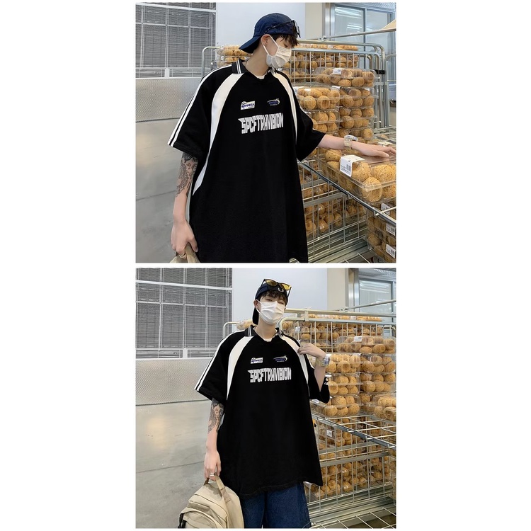 Áo Thun Polo Ngắn Tay Màu Sắc Tương Phản Phong Cách Đường Phố Mỹ Thời Trang Mùa Hè Cho Nam Và Nữ