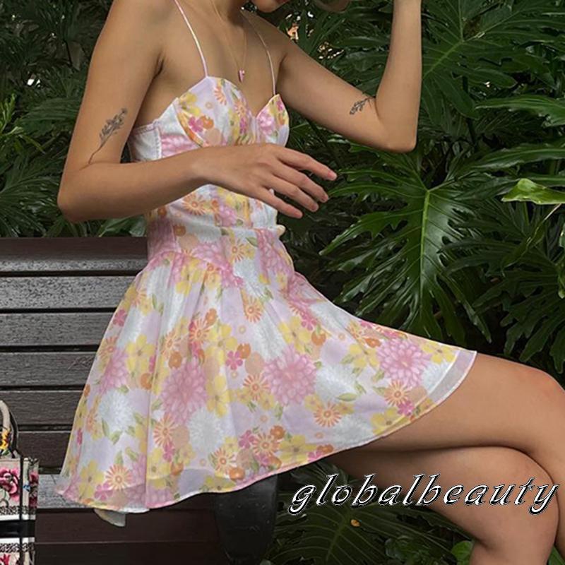 Đầm Hai Dây Hở Lưng Họa Tiết Hoa Thời Trang Mùa Hè Cho Nữ