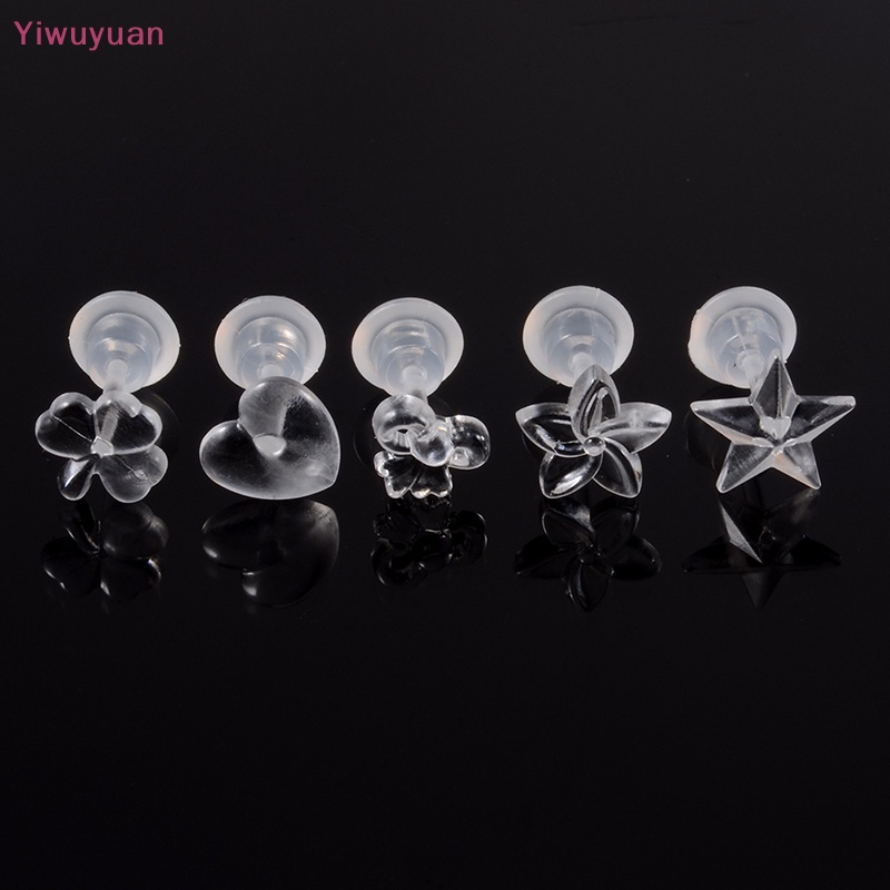Set 5 Đôi Khuyên Tai Acrylic Trong Suốt Hình Hoa / Ngôi Sao / Trái Tim / Xoắn Ốc Mới