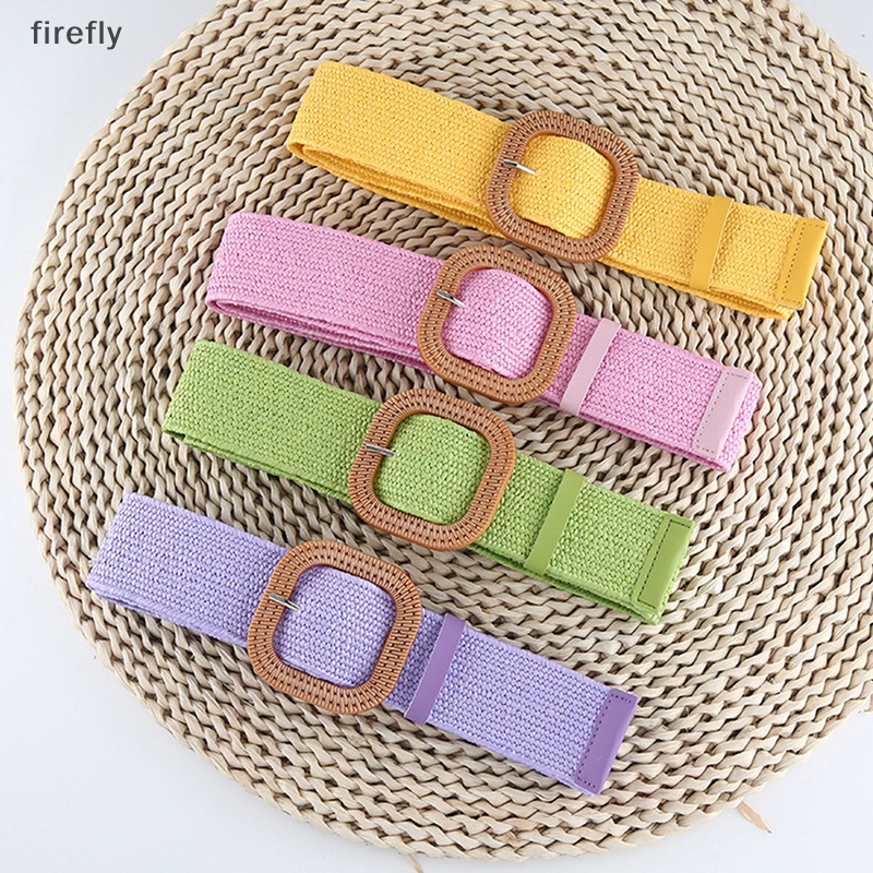 Thắt Lưng Bện Sợi Rơm Bản Rộng Co Giãn Có Khóa Vuông Phong Cách Bohemia Thời Trang Cho Nữ