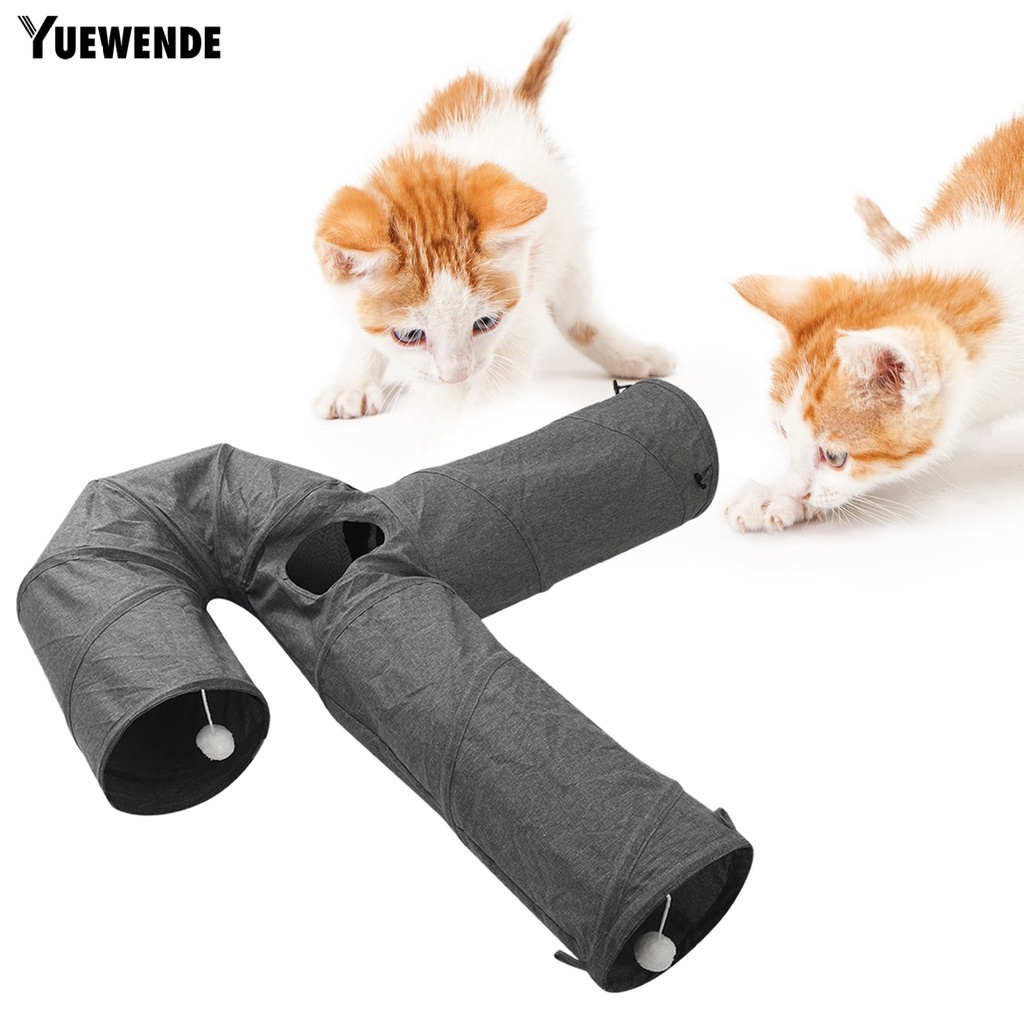 Yq.e Đồ Chơi Đường Hầm Vải Canvas Bốn Lỗ Gấp Gọn Tiết Kiệm Không Gian Màu Xám Giúp Thư Giãn Cho Mèo Cưng