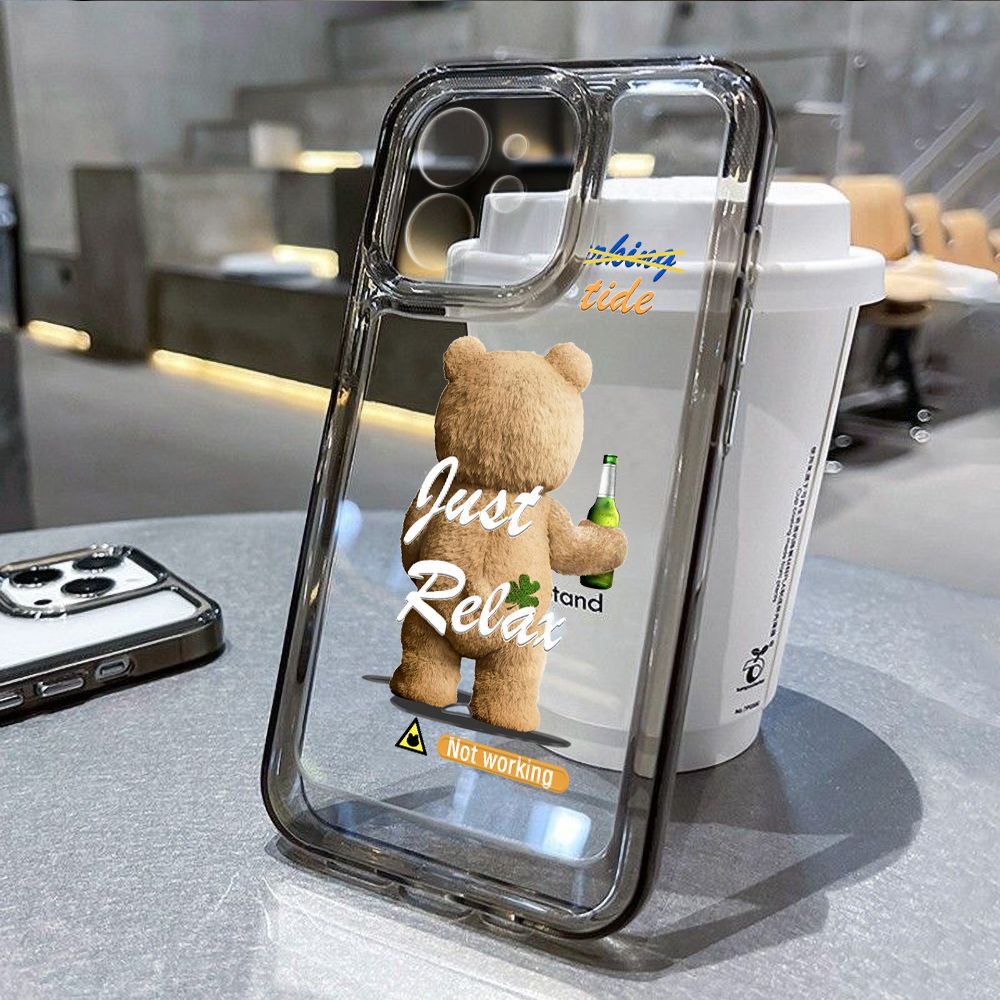 Ốp Điện Thoại TPU Mềm Trong Suốt Chống Sốc Hình Gấu Uống Bia Cho Iphone 14 Plus 13 Pro Max 12 11 X Xs Xr 8 7