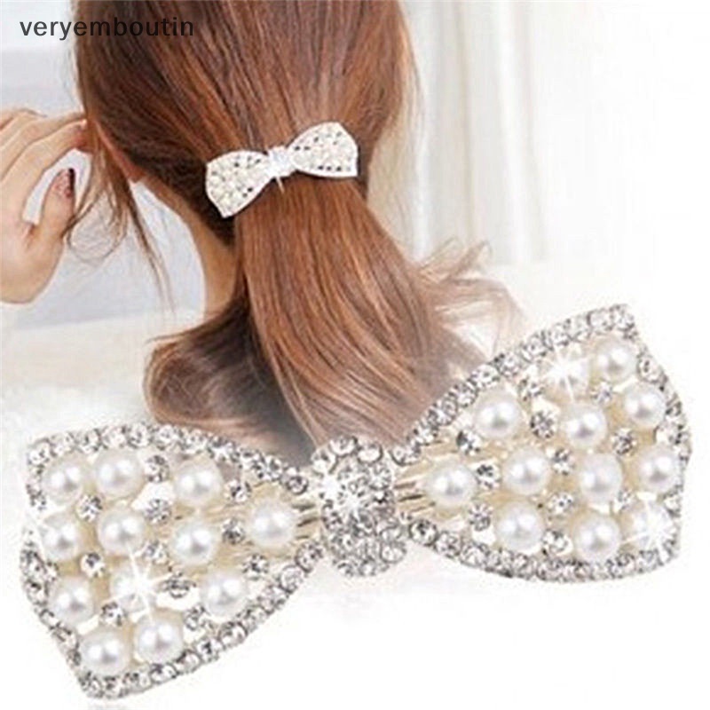 Kẹp Tóc Hình Nơ Đính Ngọc Trai Thời Trang Dành Cho Nữ