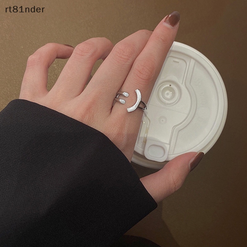 Rt Nhẫn Hở Màu Bạc Hình Mặt Cười Độc Đáo Có Thể Điều Chỉnh Cho Nữ Sinh