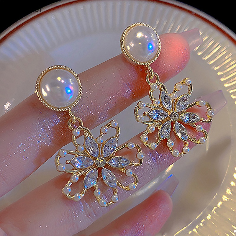 1 Đôi Bông Tai Bạc Hình Hoa Đính Ngọc Trai Thời Trang Cho Nữ