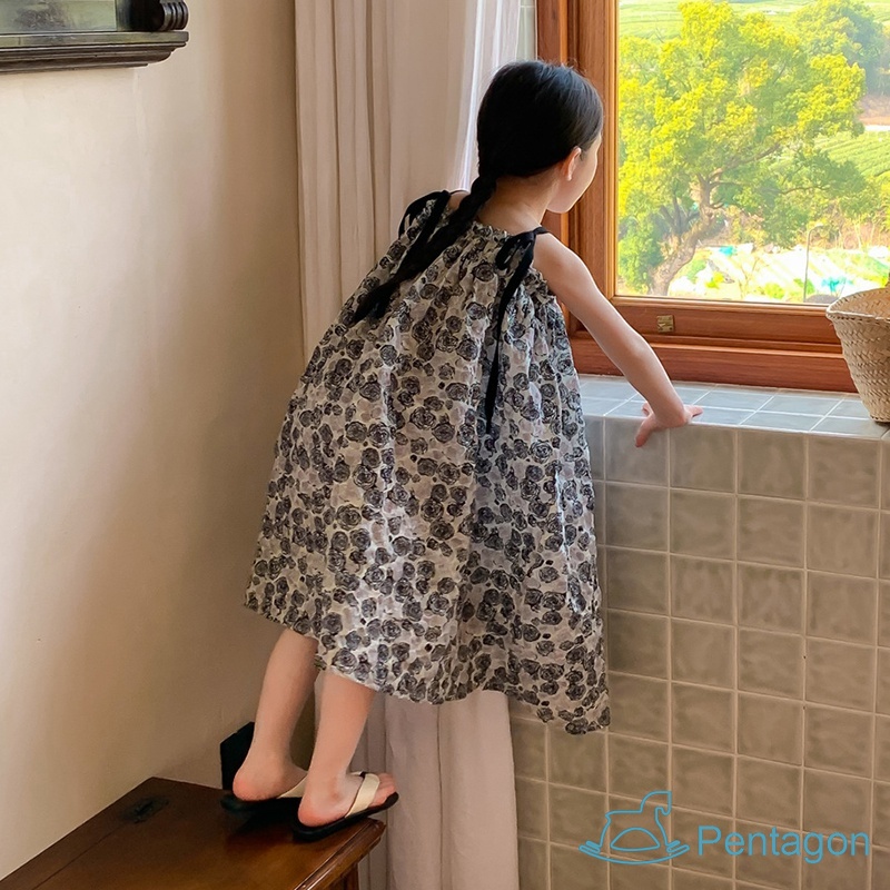 Đầm Hai Dây In Hoa Thời Trang Mùa Hè Hàn Quốc Cho Bé Gái