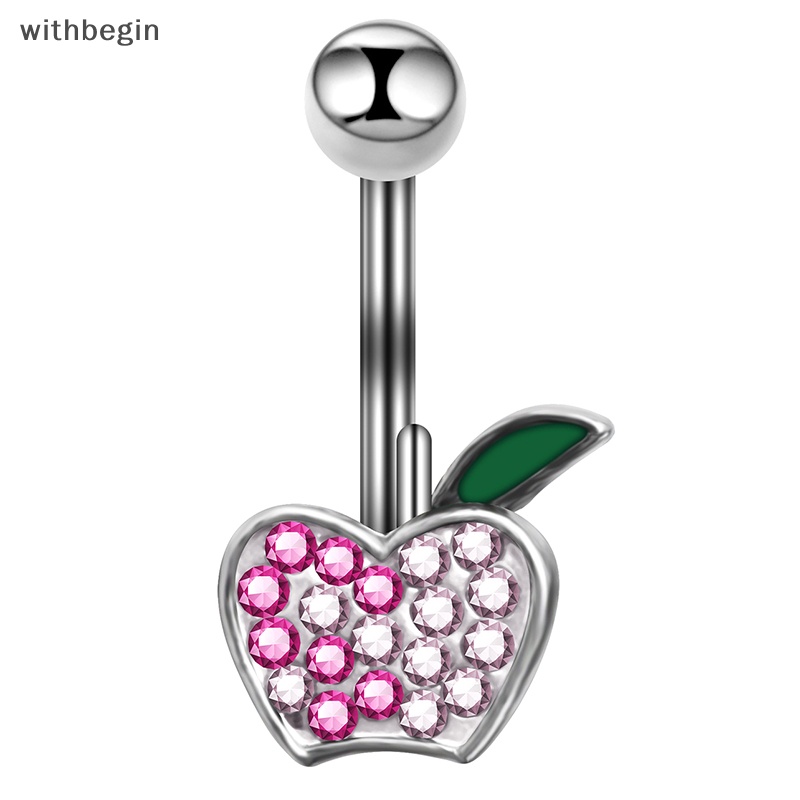 Khuyên Rốn Bằng Thép Không Gỉ Hình Trái Cherry Đính Đá Pha Lê Gợi Cảm Cho Nữ