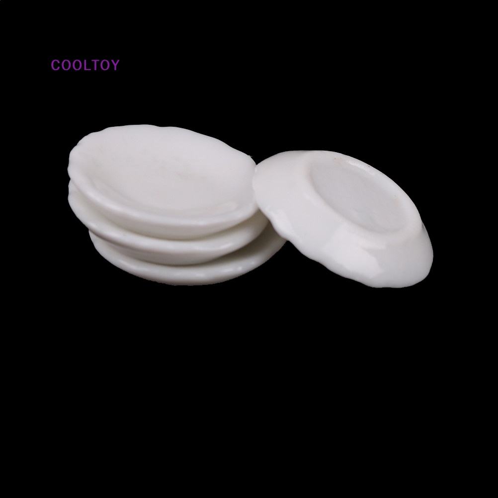 Set 4 Đĩa Tròn Màu Trắng Tỉ Lệ 1 / 12 Trang Trí Nhà Búp Bê