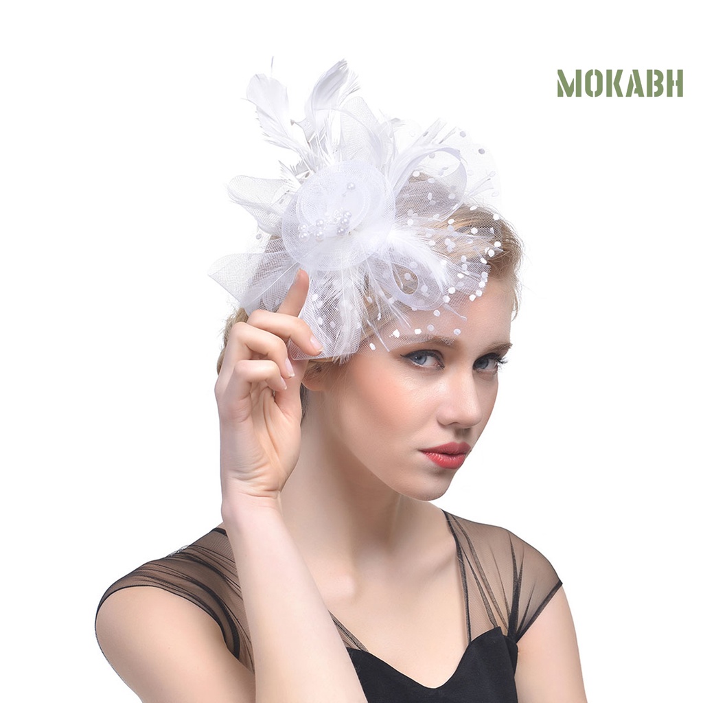 [Mokabh] Kẹp Tóc Trang Trí Hình Hoa / Chấm Bi / Mũ Lưới Bằng Kim Loại Đính Ngọc Trai Giả Cho Tiệc Tùng