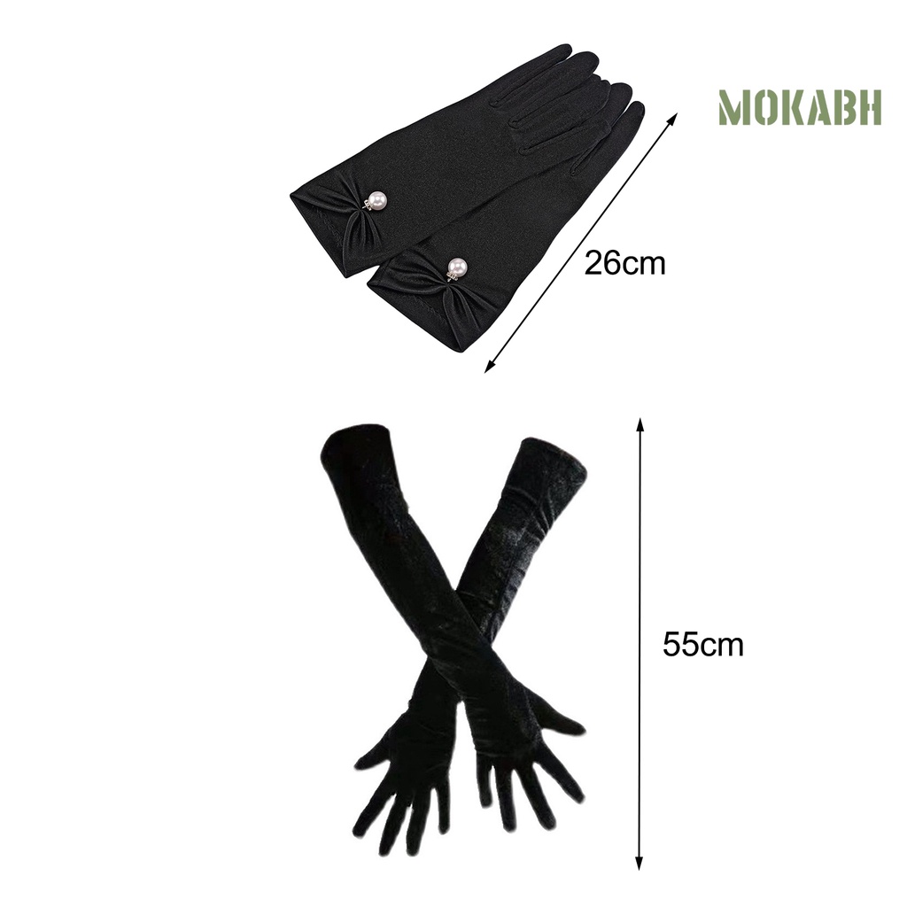 1 Đôi Găng Tay Ren / Ngọc Trai / Ruy Băng Mỏng Co Giãn Màu Trơn Thời Trang Dành Cho Nữ