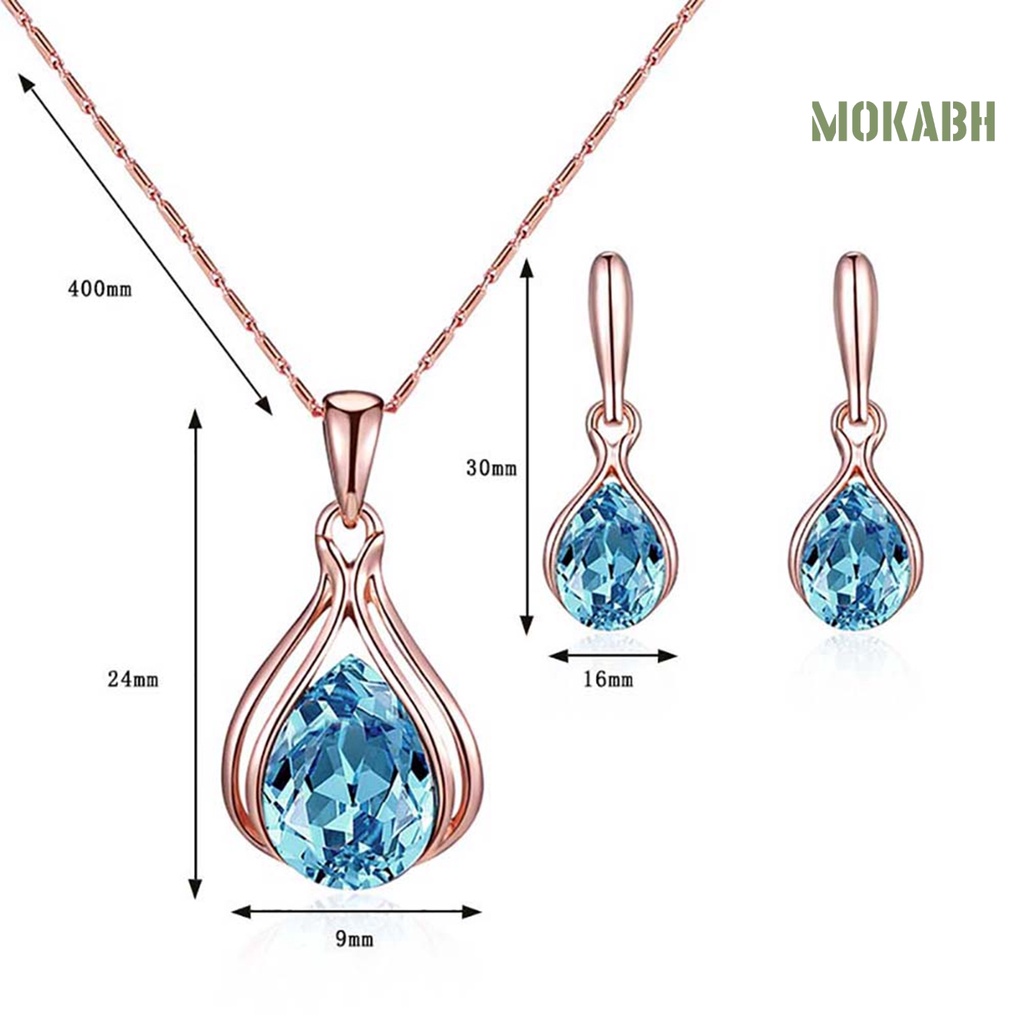 Bộ Vòng cổ + Bông Tai Đính Đá Zircon Hình Giọt Nước Cho Nữ