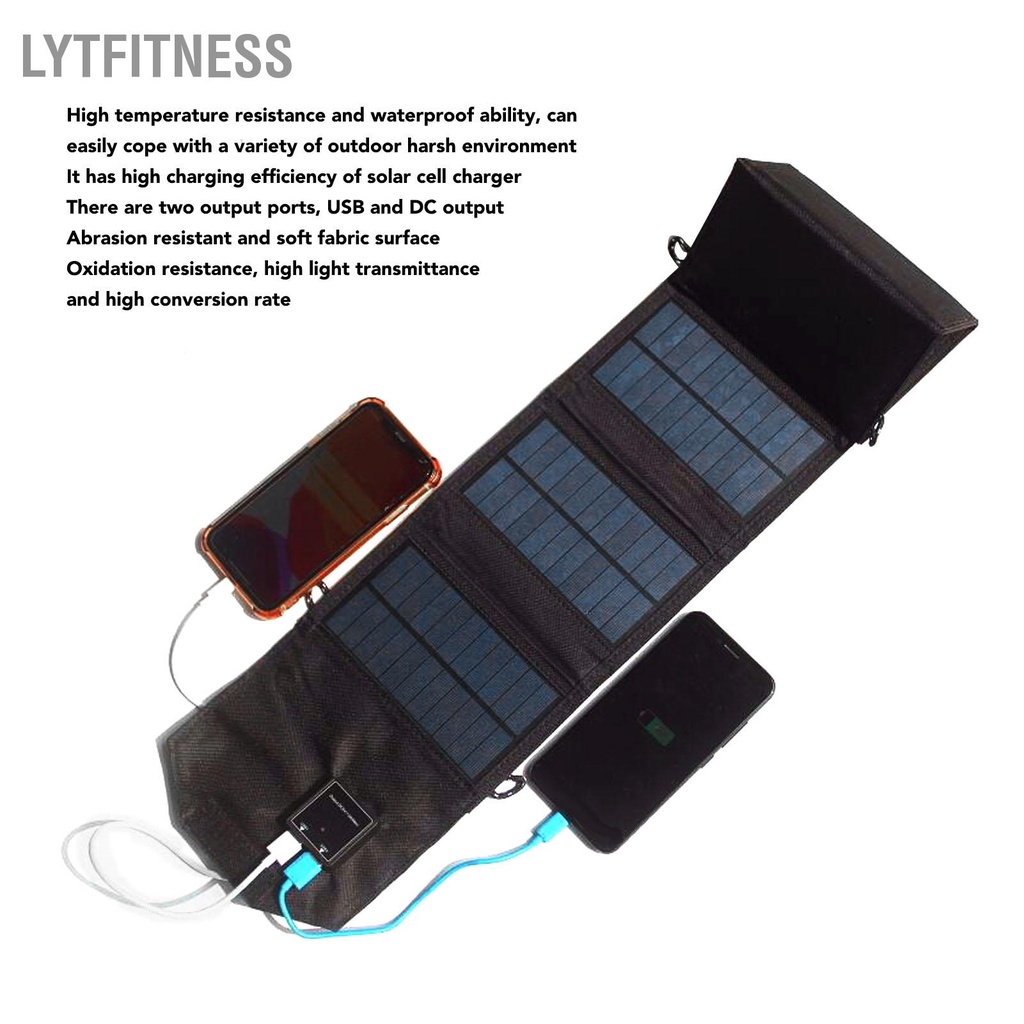 LYTFitness Bộ sạc gấp năng lượng mặt trời 12W Dual USB di động chịu nhiệt chống nước cho máy tính xách tay
