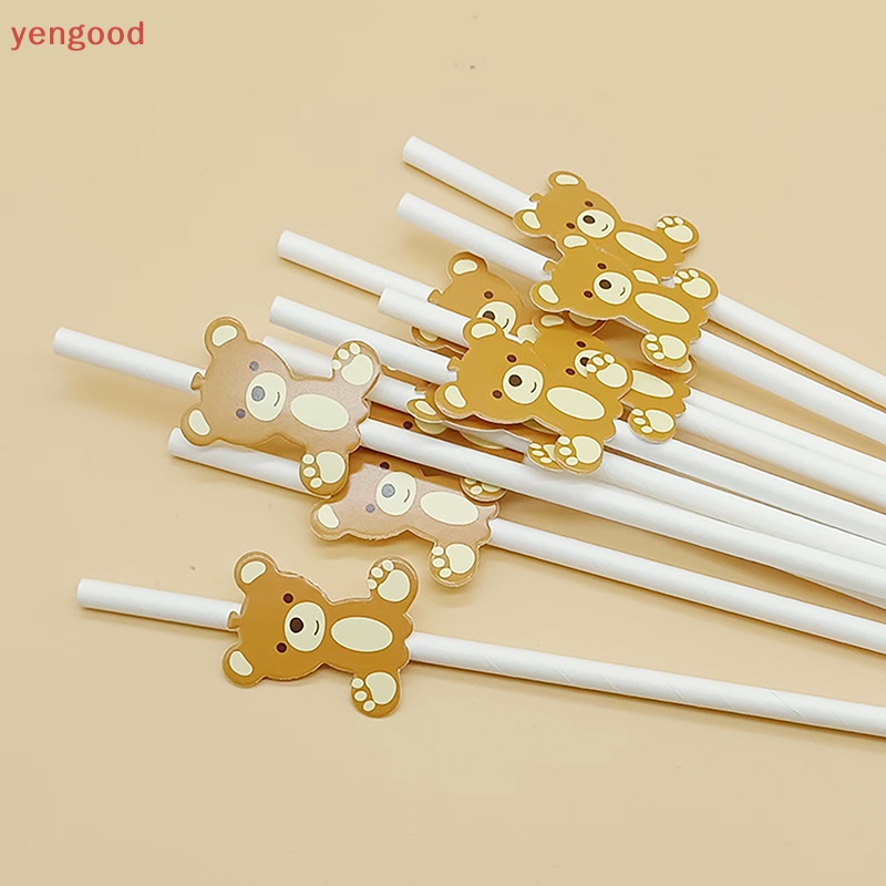 Set 20 Ống Hút Giấy Hình Gấu Nâu Dùng Một Lần Trang Trí Nhà Tắm