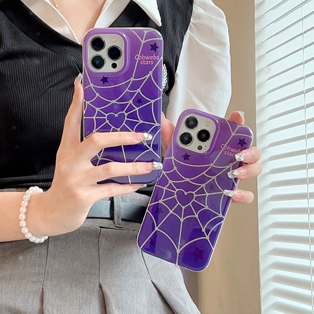 Ốp Điện Thoại IMD Hai Mặt Chống Sốc Hình Trái Tim Nhện Ngôi Sao Màu Tím Cho Apple IPhone 14 13 12 11 Pro Max