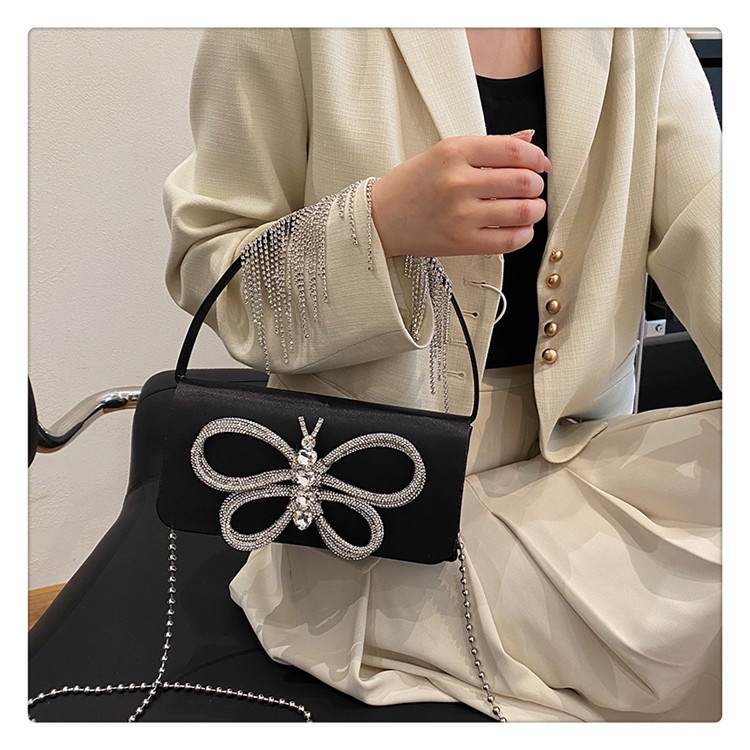 Túi Đeo Vai / Kẹp Nách Dáng Vuông Nhỏ Đính Nơ Phối Tua Rua Lấp Lánh Phong Cách Mới Thời Trang Mùa Hè 2023