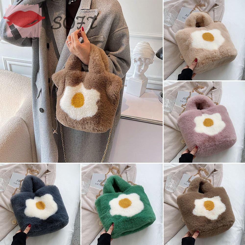 Túi Xách Lông Giả Mềm Mại Phối Dây Xích Đeo Vai