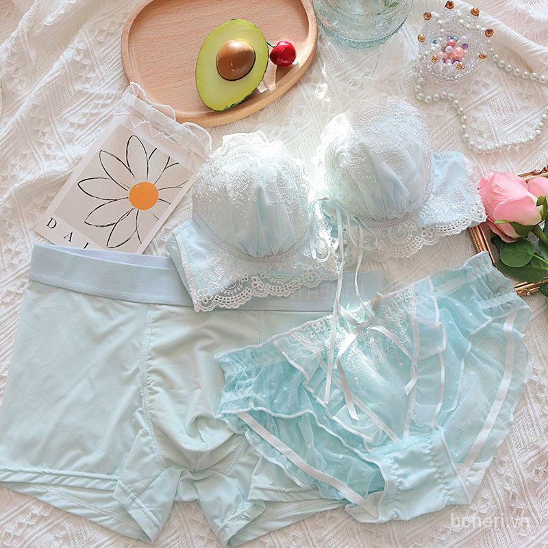 Bộ Đồ Lót Ba Mảnh Màu Xanh Dương Dễ Thương Thoải Mái Phong Cách Nhật Bản Quyến Rũ Thích Hợp Làm Quà Tặng