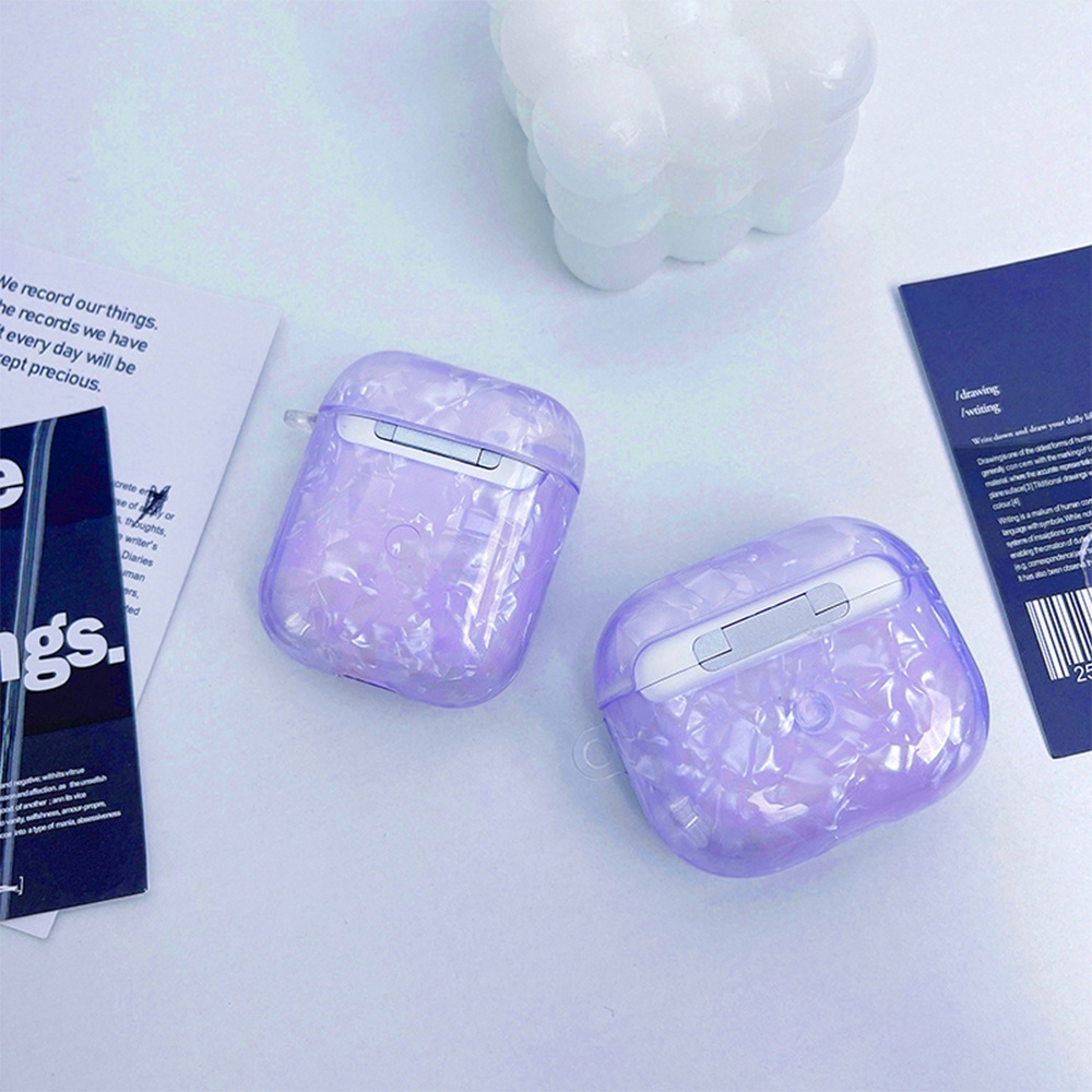 Vỏ Bảo Vệ Hộp Sạc Tai Nghe AirPods Pro 1 / 2 / 3 1 2 3 Pro 1 2 Họa Tiết Vỏ Sò Màu Tím Dễ Thương Kèm Móc Treo Tiện