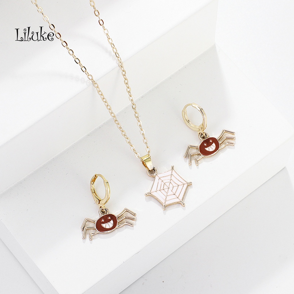 1 Bộ Trang Sức Vòng cổ Bông Tai Họa Tiết Bí Ngô Nhện Độc Đáo Cho Nữ