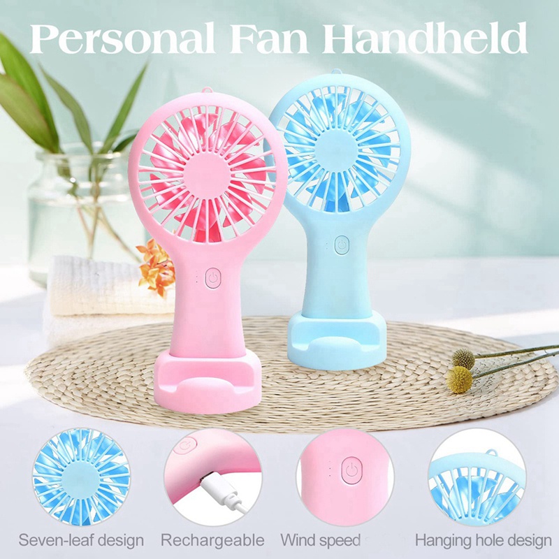 Set 2 Quạt Mini Cầm Tay Di Động Có Thể Sạc Lại Cho Đi Du Lịch