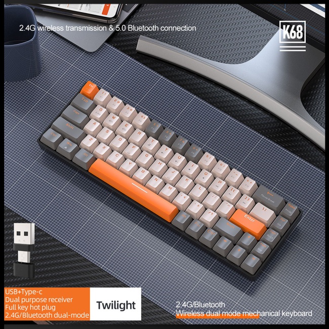 Bàn Phím Cơ Zevaret K68 Hai Chế Độ 2.4G Bluetooth 5.0 Không Dây Dành Cho Điện Thoại / Máy Tính