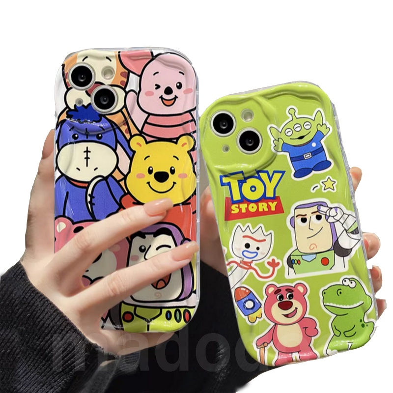 Toy Story Casing for iPhone 14 Pro Max 13 12 11 ProMax X XS XR 7 8 6 6S Plus SE 2020 Cream Edge Cartoon Winnie Strawberry Bear Buzz Lightyear Fine hole Airbag Anti-fall Tpu Soft Phone Case Cover NY 13