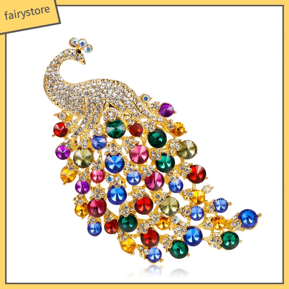 [FTO] Trâm Cài Áo Hình Con Công Đính Đá Pha Lê Nhiều Màu