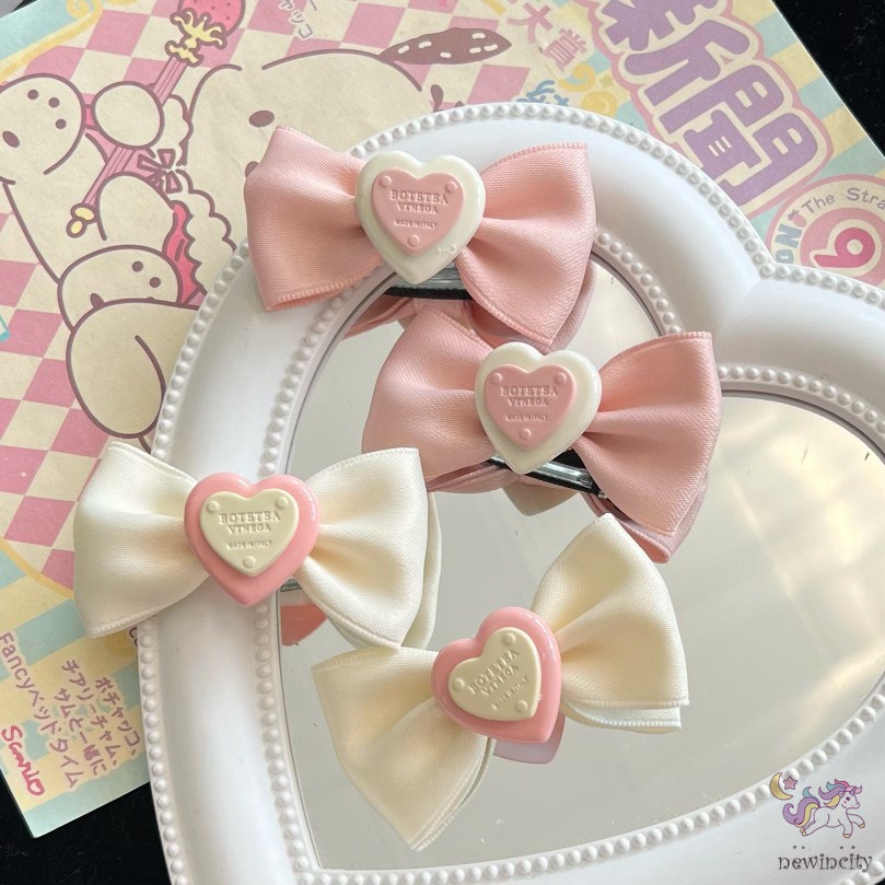 Kẹp Tóc Nơ Vải Satin Màu Kem Ngọt Ngào Dễ Thương Phong Cách Hàn Quốc Cho Bé Gái