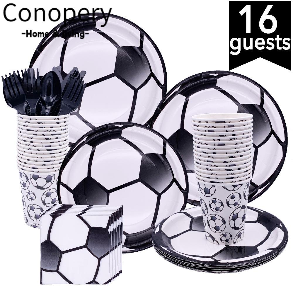 CONOPERY Bộ Cốc Đĩa Ống Hút Dùng Một Lần Chủ Đề Bóng Đá Cho Bé Trai
