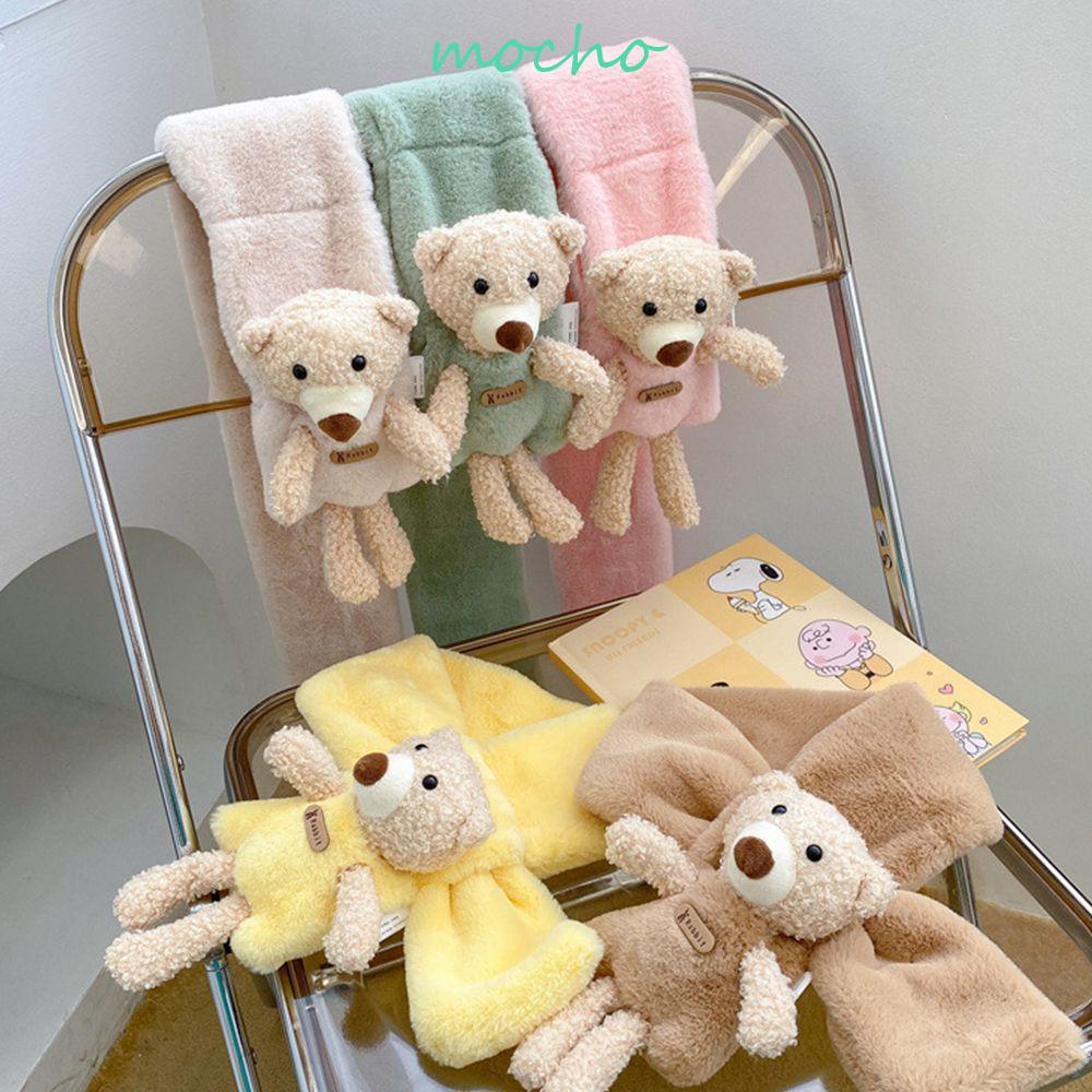 Mocho Khăn Choàng Cổ Bằng Vải Lông Dày Mềm Mại Họa Tiết Gấu Hoạt Hình Phong Cách Hàn