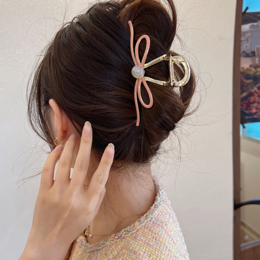Kẹp Tóc Hình Nơ Đính Ngọc Trai Bằng Hợp Kim Phong Cách Hàn Quốc Dành Cho Nữ