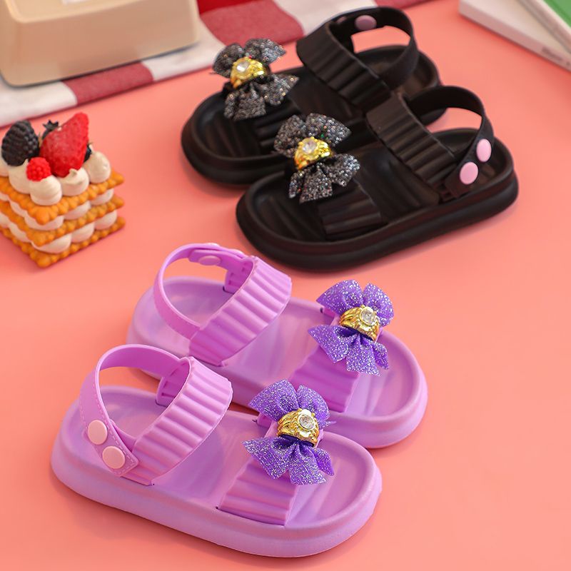 Xăng đan Nhựa EVA Đế Mềm Chống Trượt Thoáng Khí Đính Nơ Thời Trang Mùa Hè Cho Bé Gái