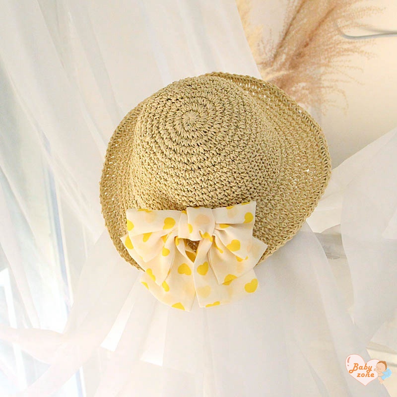 Mũ Cói Chống Nắng Thoáng Khí Đính Nơ Thời Trang Đi Biển Mùa Hè Cho Bé