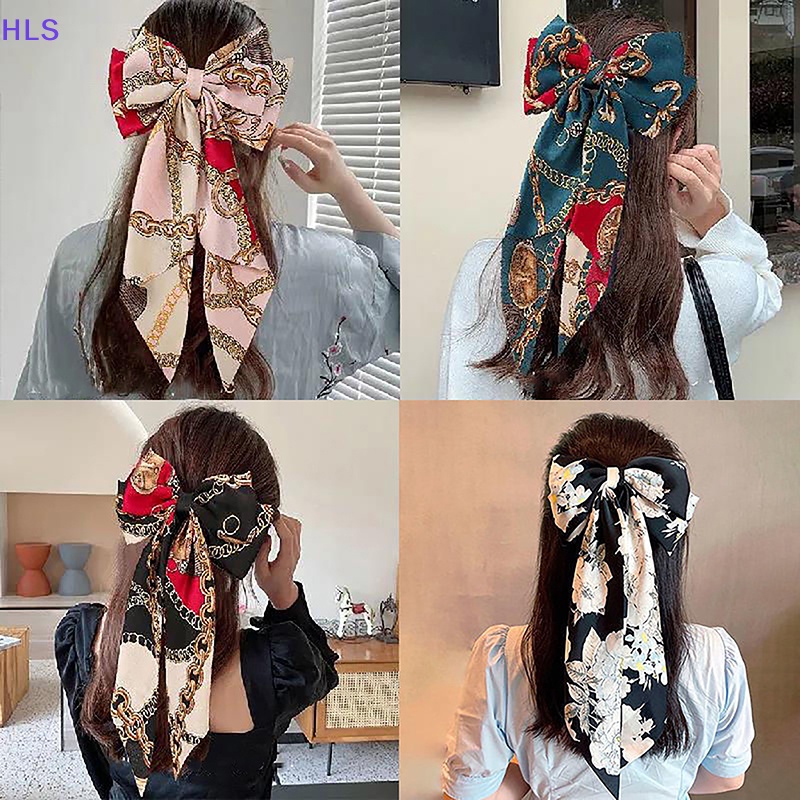 Kẹp Tóc Nơ Dài In Họa Tiết Hoa Thời Trang Cho Nữ