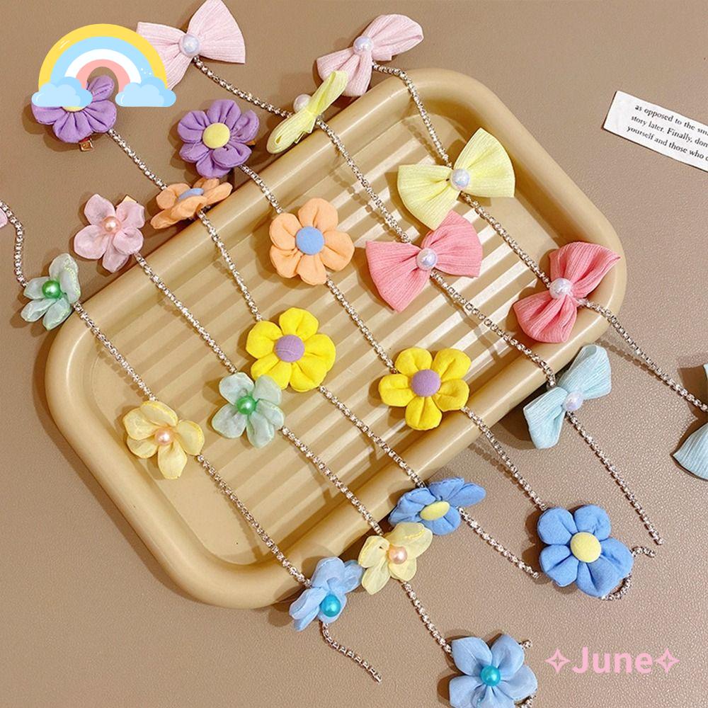 JUNE Bộ 2 Kẹp Tóc Dạng Chuỗi Thắt Nơ Họa Tiết Hoa Màu Sắc Thanh Lịch
