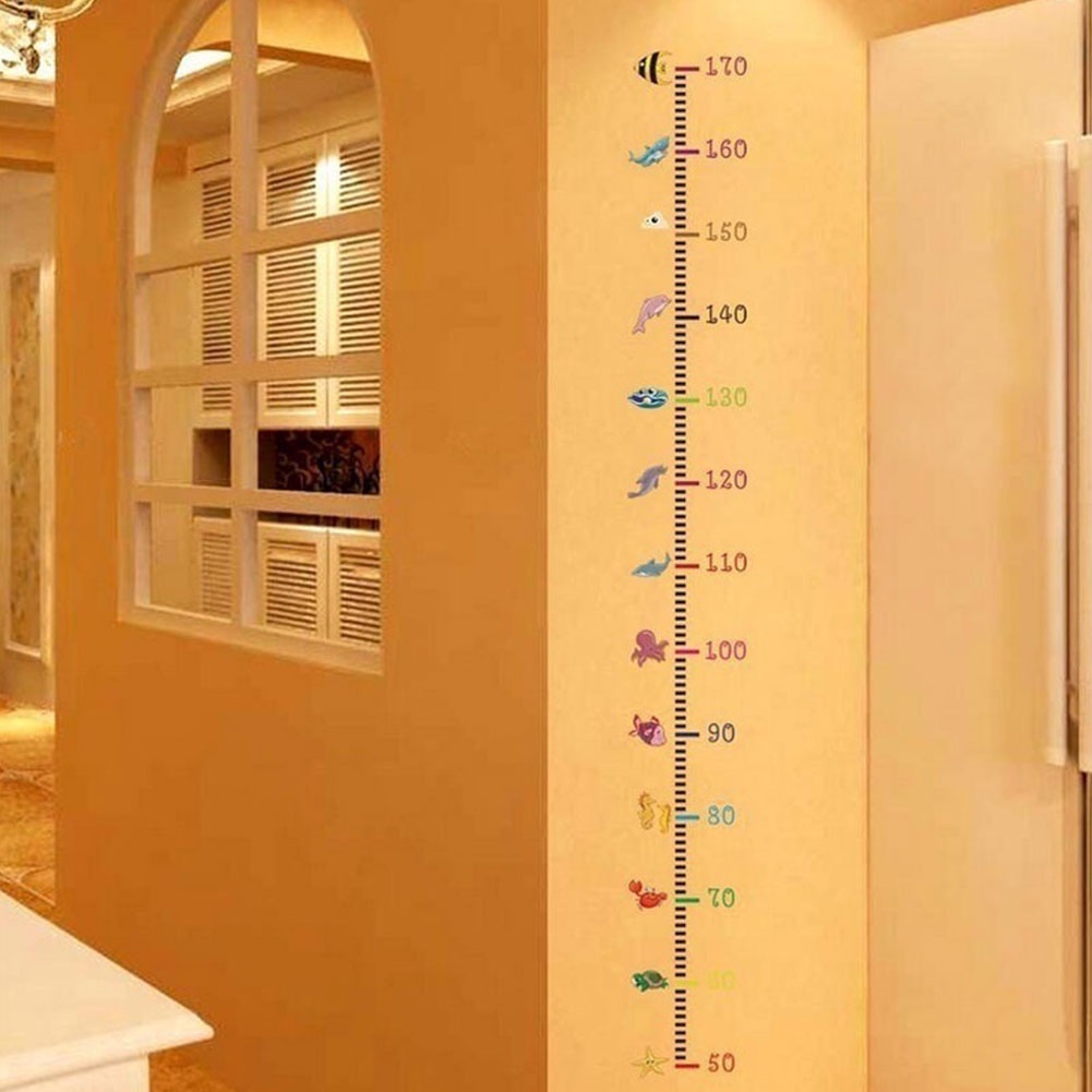 Miếng Dán Tường Bằng PVC Đo Chiều Cao Hình Động Vật Biển Hoạt Hình Cho Bé